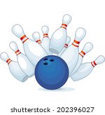  Illustration of a bowling ball strike with falling pins.