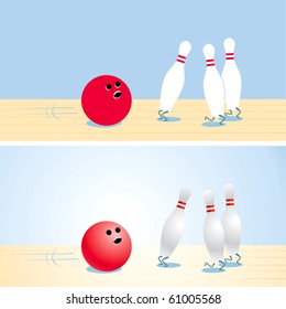 Illustration of a bowling ball, which catches up with runaway bowling