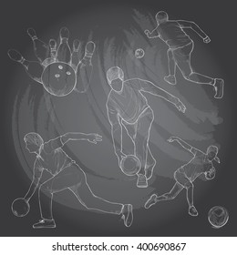 illustration of bowling. chalkboard drawing