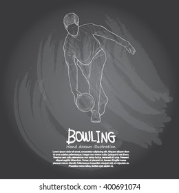illustration of bowling. chalkboard drawing
