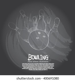 illustration of bowling. chalkboard drawing