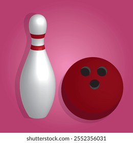 An illustration of a 'bowling' equipment object, one of the types of sports. 3D Bowling ball and bowling pin. isolated on pink gradient background Eps 10 ,vector illustration .