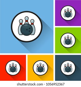 Illustration of bowling icons with long shadow