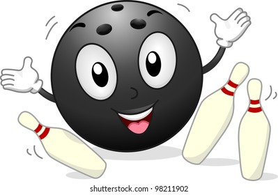 Illustration of a Bowling Mascot Surrounded by Bowling Pins