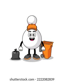Illustration of bowling pin cartoon as a garbage collector , character design