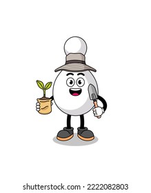 Illustration of bowling pin cartoon holding a plant seed , character design