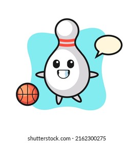 Illustration of bowling pin cartoon is playing basketball , cute style design for t shirt, sticker, logo element