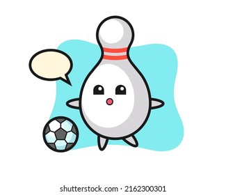 Illustration of bowling pin cartoon is playing soccer , cute style design for t shirt, sticker, logo element