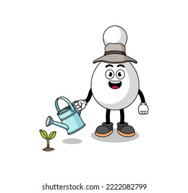Illustration of bowling pin cartoon watering the plant , character design