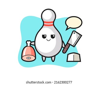 Illustration of bowling pin character as a butcher , cute style design for t shirt, sticker, logo element