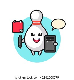 Illustration of bowling pin mascot as a graphic designer , cute style design for t shirt, sticker, logo element