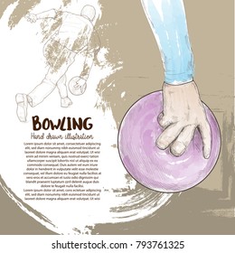 illustration of bowling players. drawing vector on background design