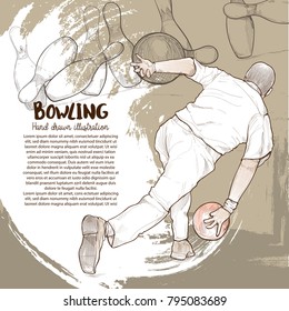 illustration of bowling players. drawing vector on background design