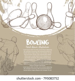 illustration of bowling players. drawing vector on background design