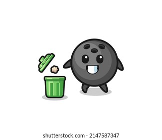 illustration of the bowling throwing garbage in the trash can , cute design