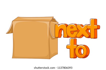 Ilustración de una caja y un lado de la preposición como parte de una lección de inglés