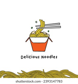 Fideos de la caja de la ilustración, fideos asiáticos deliciosos