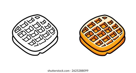 Illustration of box -shaped waffle cakes with two different variations, suitable as, icons, logos, stickers and for coloring book materials.