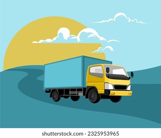 illustration of a box truck driving down the road