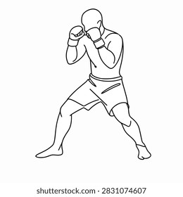 Illustration of a boxer in defensive stance wearing gloves