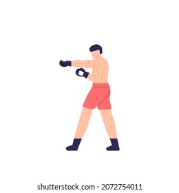 illustration of a boxer in a position to hit or punch an opponent. attack. sports athlete. flat cartoon style. vector design