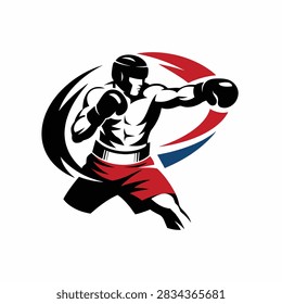 Illustration of a boxer throwing a powerful punch with motion effect