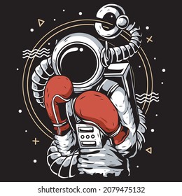 illustration of boxing astronaut on the space