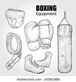 illustration of Boxing equipment. Hand drawn.