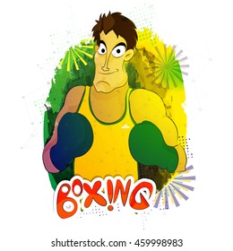 Illustration of a boxing player ready to fight on abstract background for Sports concept.