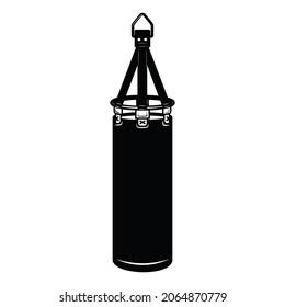 Illustration of boxing punching bag in vintage monochrome style. Design element for logo, label, sign, emblem, poster. Vector illustration