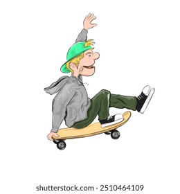 ilustração de um menino em ação em um skate