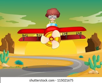 illustration of a boy and aeroplane in a beautiful nature