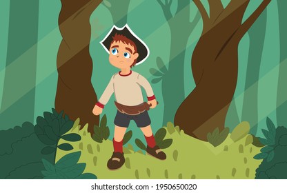 illustration a boy alone in the jungle