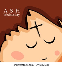 Illustration of Boy with Ashes Cross for Ash Wednesday