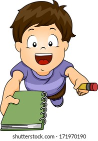 Illustration of a Boy Asking Someone to Write Something on the Notebook for Him