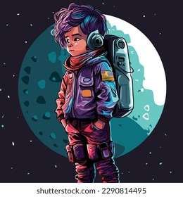 Illustration of Boy Astronaut Missing Someone on the Moon