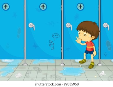 Illustration Of A Boy In A Bathroom