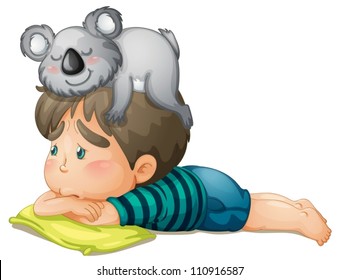 illustration of a boy and bear on white background