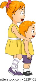 Illustration of a Boy Being Led by His Elder Sister