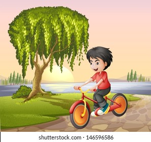 Illustration of a boy biking 