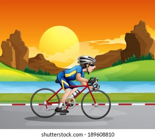 Illustration of a boy biking