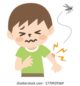 Illustration of a boy bitten by a mosquito