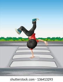 Illustration of a boy breakdancing at the pedestrian lane