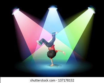 Illustration of a boy breakdancing at the stage with spotlights