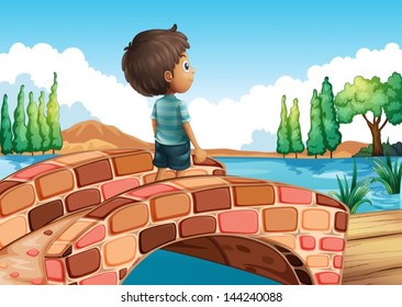 Ilustración de un niño en el puente
