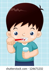 illustration of Boy brushing his teeth