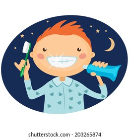 Illustration boy brushing his teeth