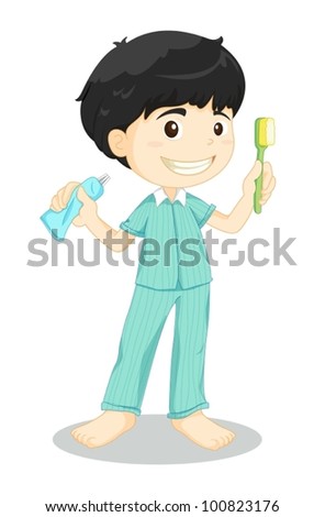Illustration of boy brushing teeth