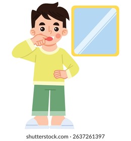 Illustration of Boy Brushing Teeth in Bathroom