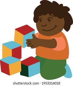 An illustration of a boy building a pyramid of bricks